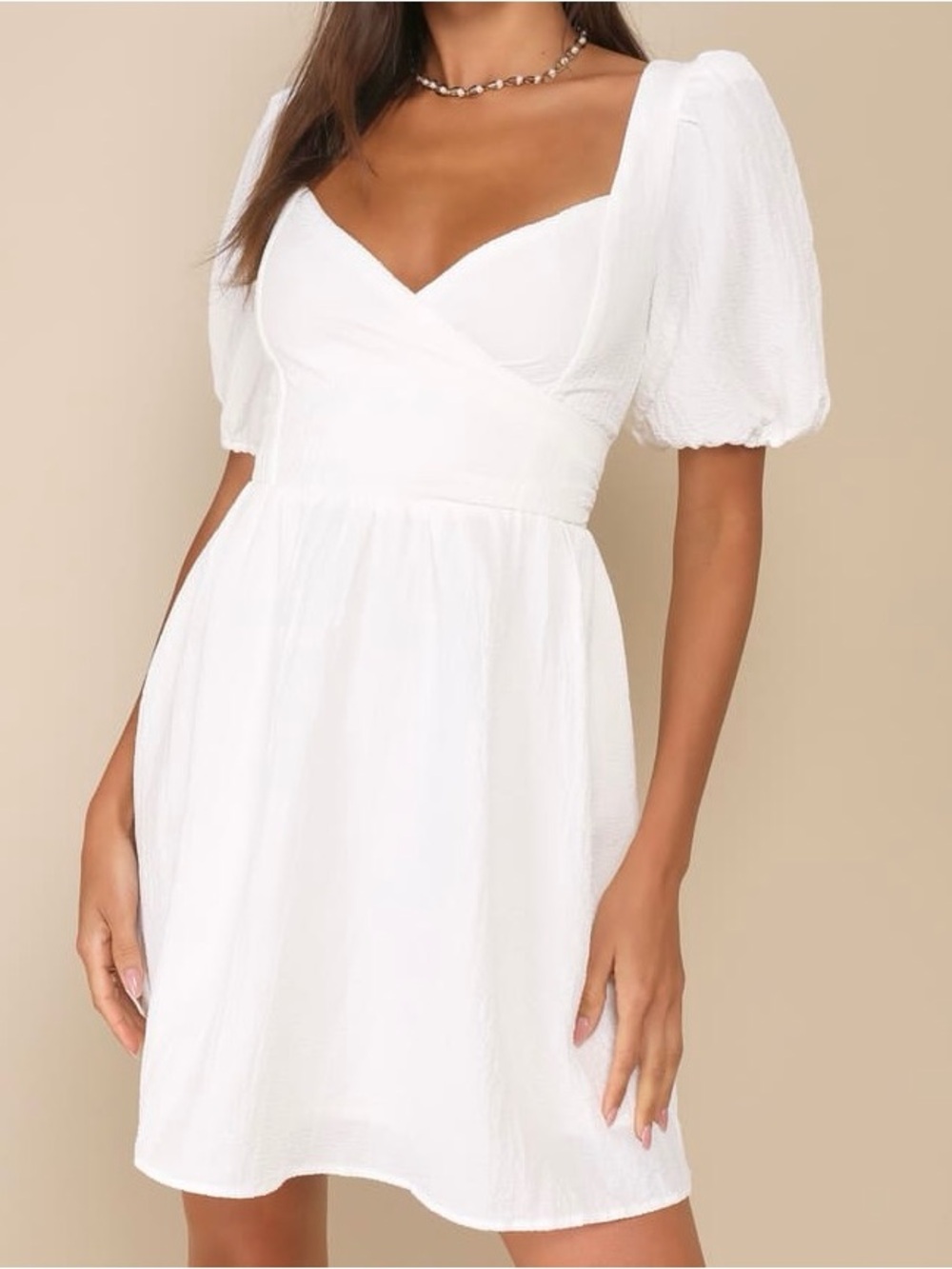 Lulu's Cream Textured Puff-Sleeve Mini Dress
